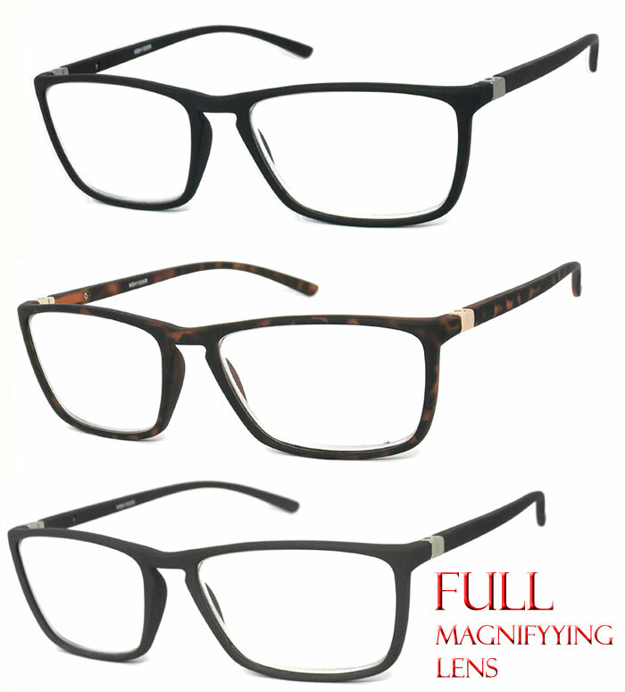 1 or 2 Pair Mens Fashion Rectangular Rubberized Frame Full Lens Reading Glasses