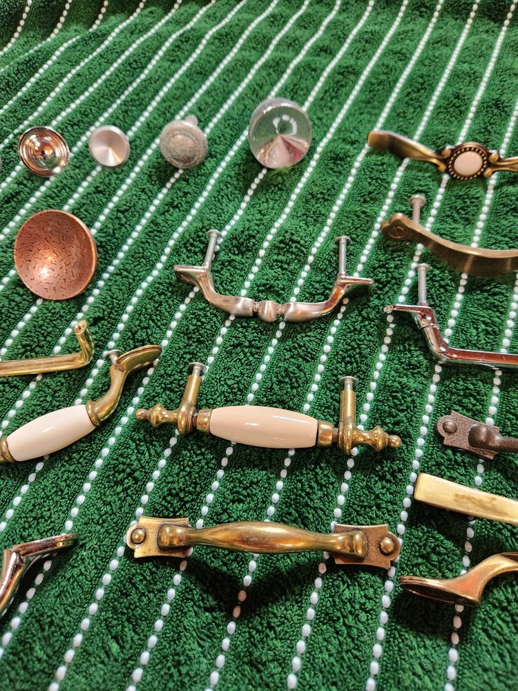 Lot 39 Mixed Vintage Drawer Pulls Knobs Brass Chrome Ceramic Mid-Century/Modern
