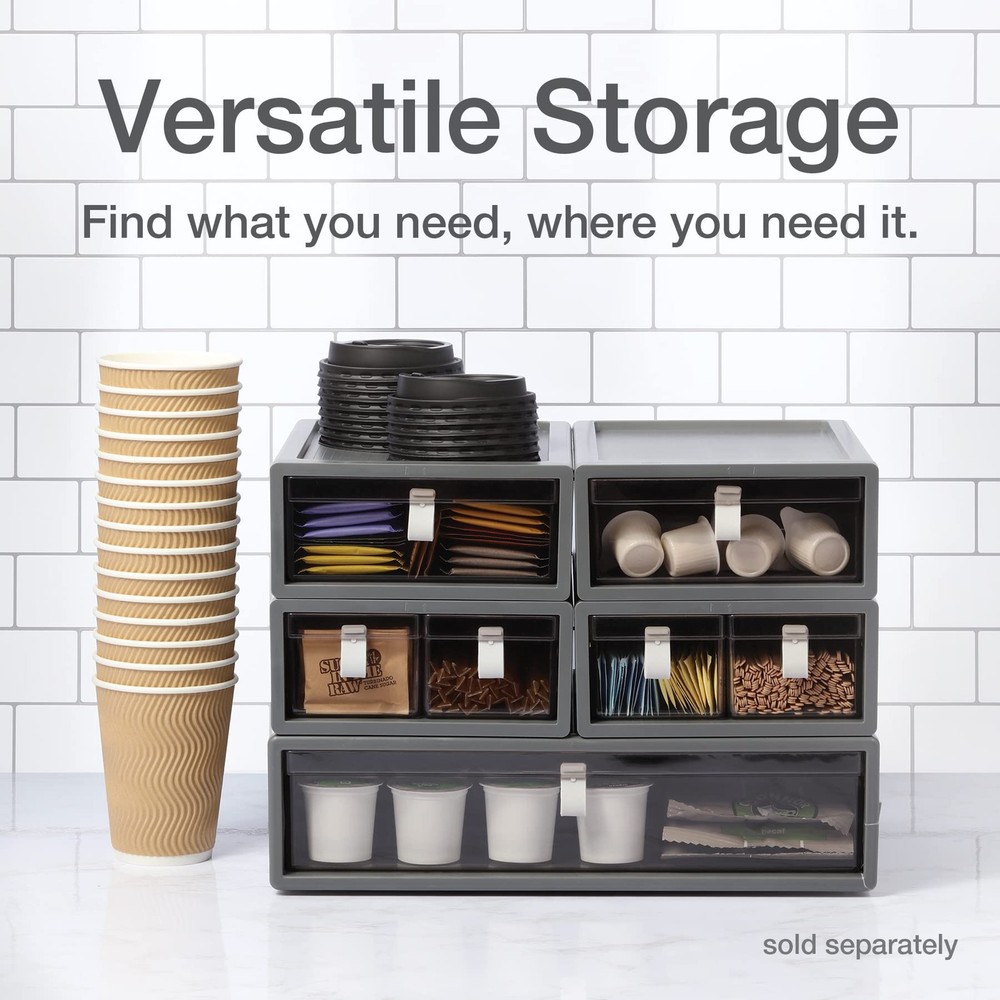 Stackable Drawer, Durable Plastic, Silicon Handles, Tinted Drawers, Single, G...