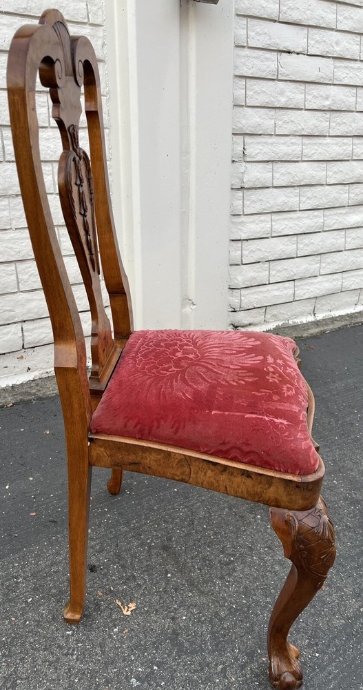 Pair Dutch Burr Walnut Carved Side Chairs, C 1870