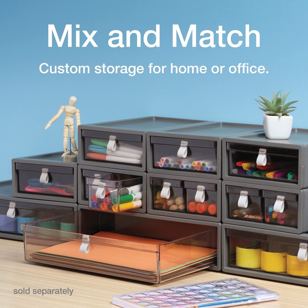 Stackable Drawer, Durable Plastic, Silicon Handles, Tinted Drawers, Single, G...