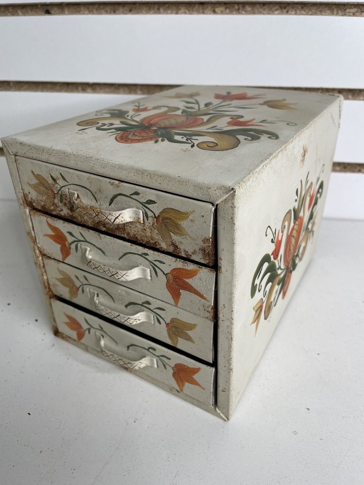 Vintage Painted Metal Storage Container Sewing Garage Organizer NLHB