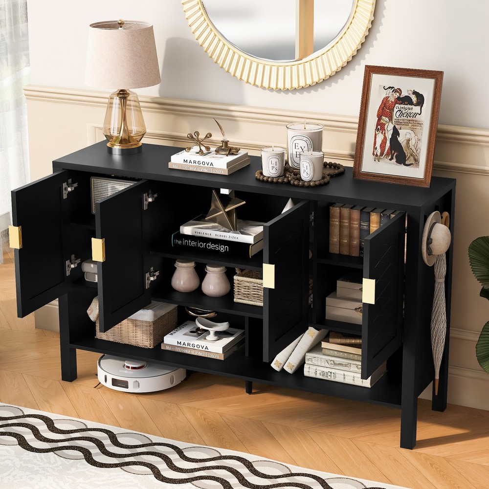 U_STYLE 55.1''Storage Sideboard with 4-Doors,Multi Functional Buffet with Open