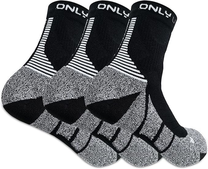 3-PAIR Athletic Running Socks, Arch Support Moisture Wicking, Quarter High Sock