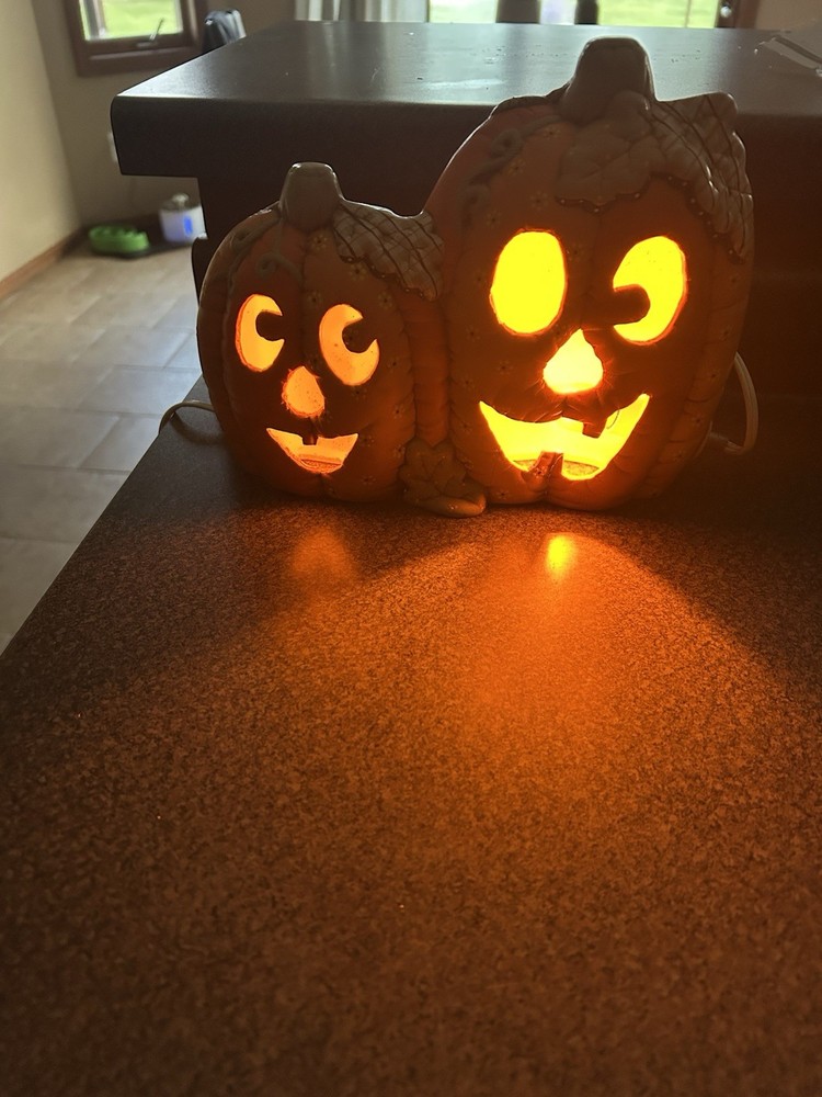Ceramic Light Up Halloween Jack-O-Lantern Pumpkin Patch Light double Sided