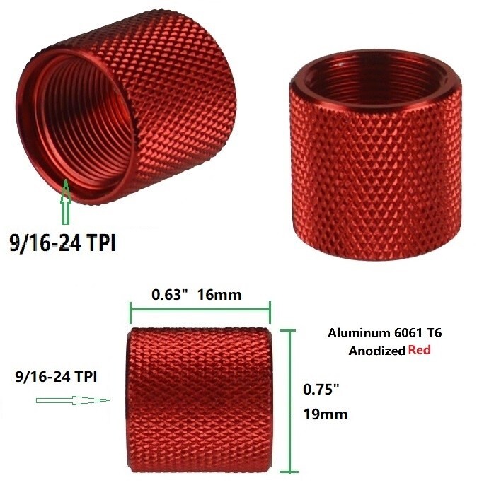 9/16x24 TPI Thread, Thread Protector Aluminum Anodized Red