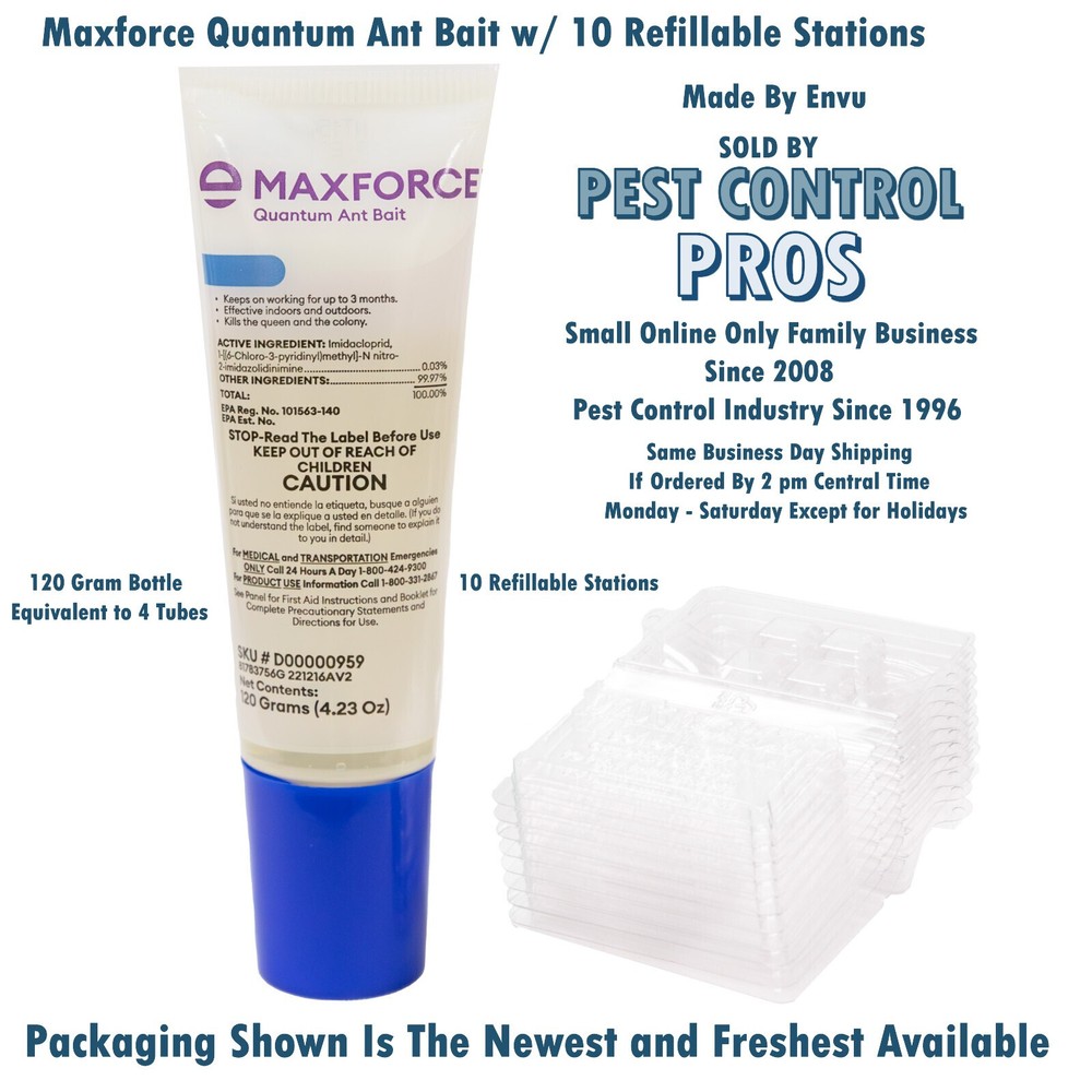 NEW ENVU Maxforce Quantum Ant Control Bait w/ 10 Refillable Stations ~120 grams