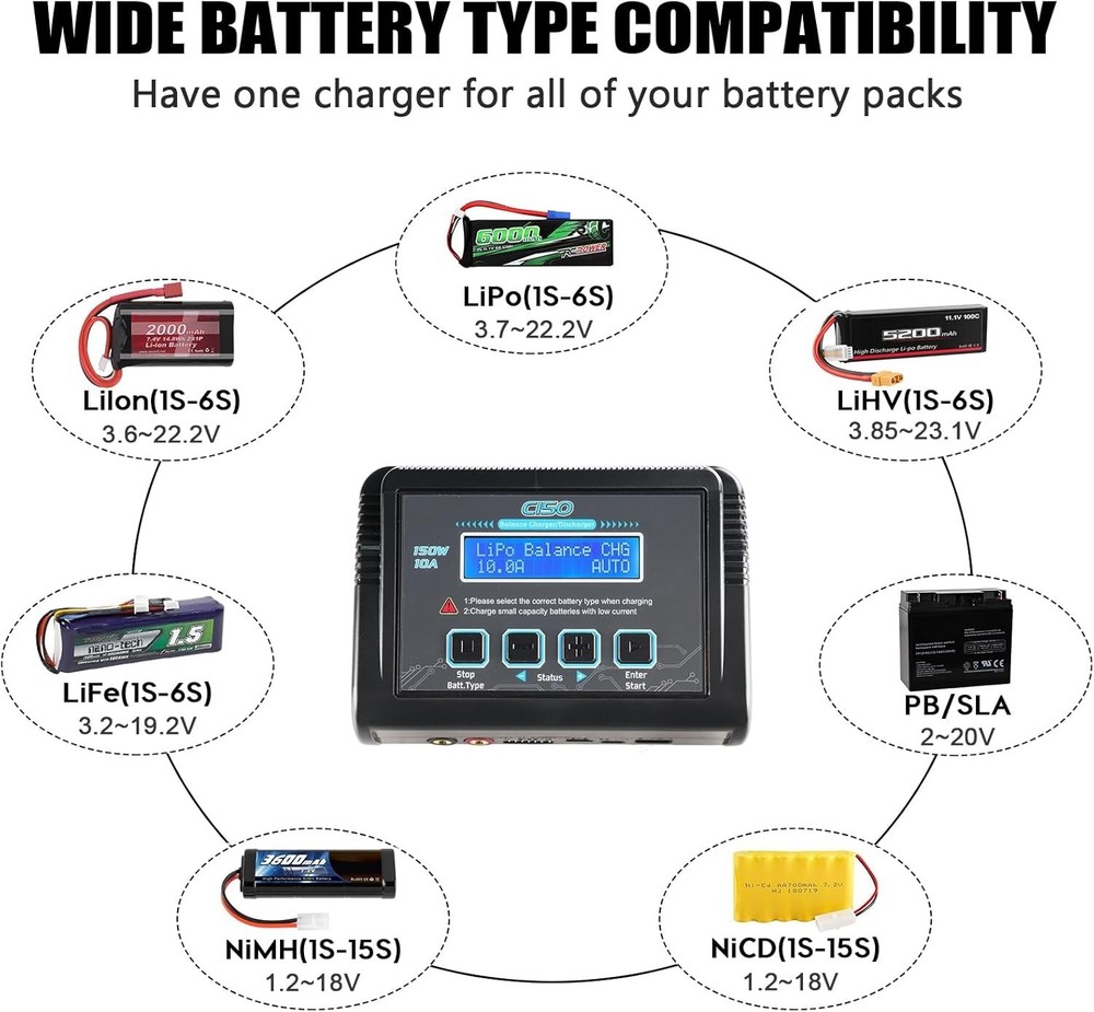 High-Powered 10A RC Balance Battery Charger - Multi-Connector for Versatile Use