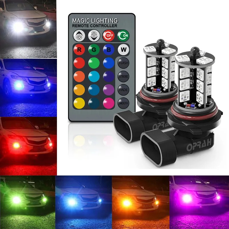 2Pcs LED Fog Light H8 H11 H3 H7 5050SMD 9005 Hb3 H27 880 881 RGB Colorful 5050 H
