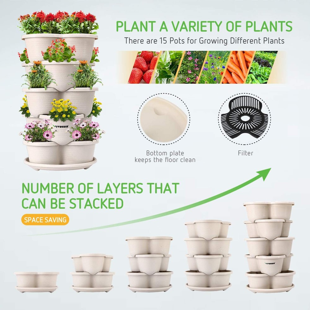 VIVOSUN 5 Tier Vertical Gardening Stackable Planter for Strawberries, Flowers