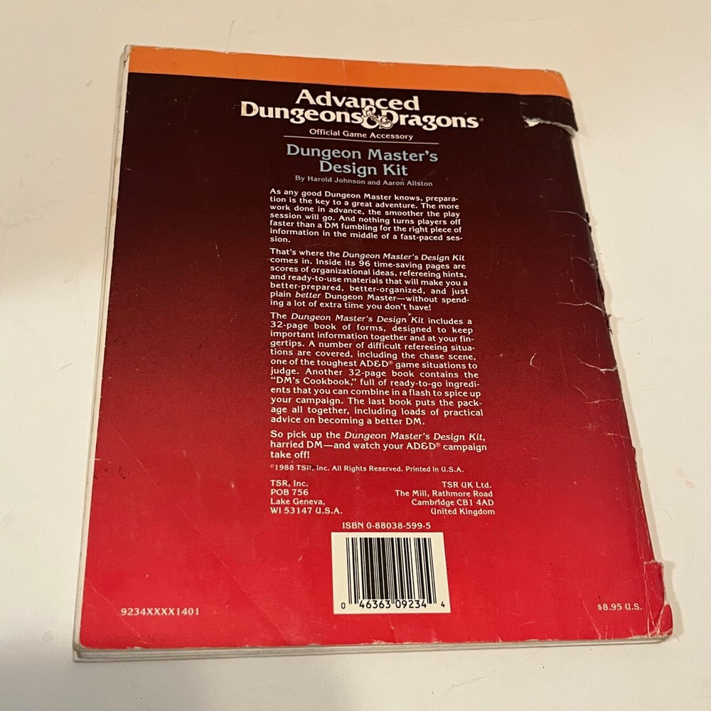 TSR Advanced Dungeons & Dragons - Dungeon Master's Design Kit AD&D 9234