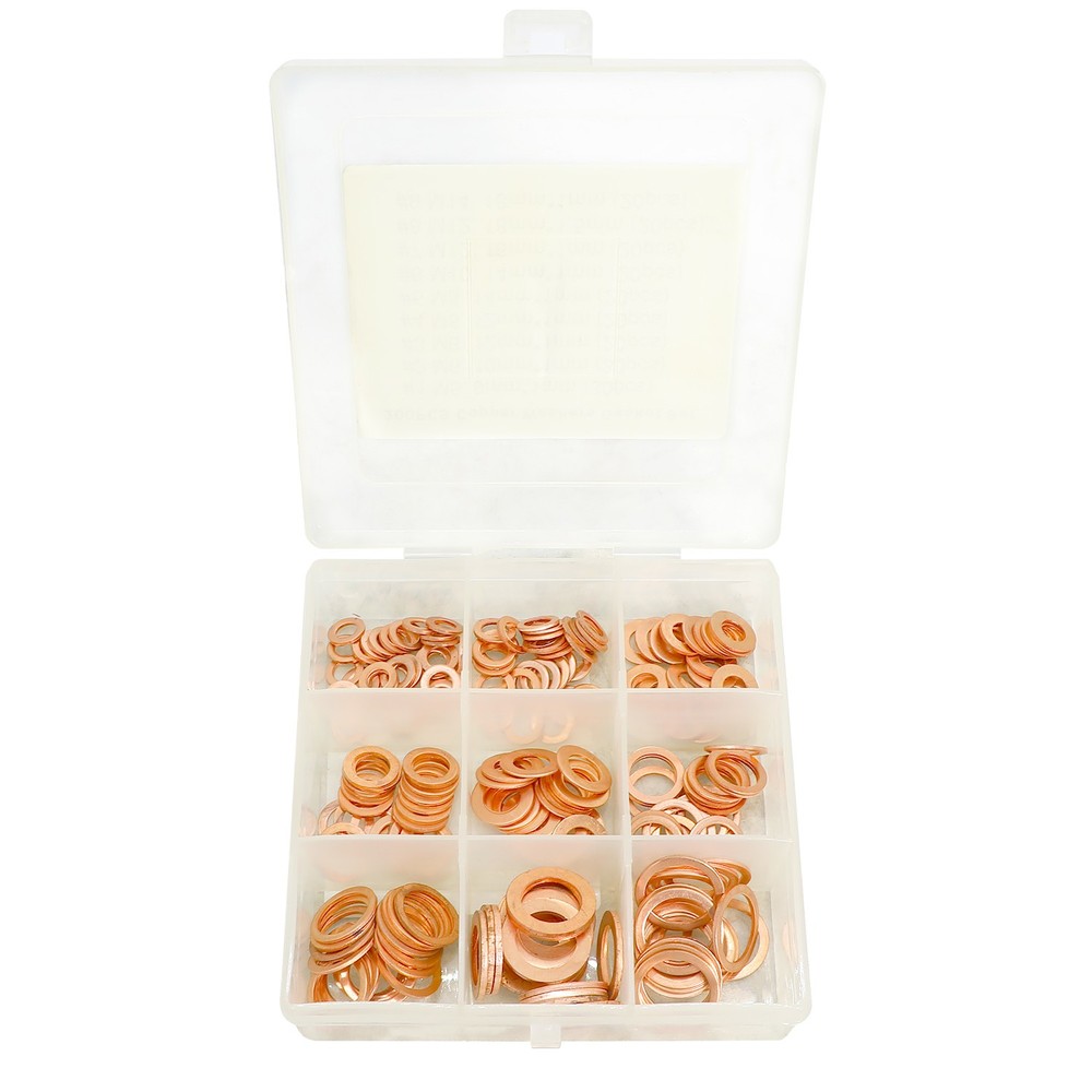 200PCS Solid Copper Crush Washer Gasket Set Flat O-Ring Seal Assortment Kits US
