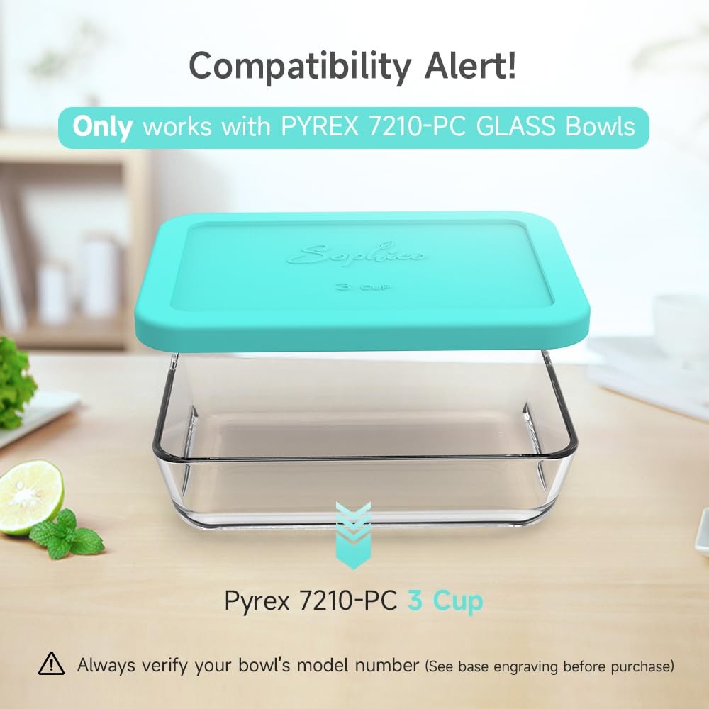 3 Cup Rectangle Silicone Storage Cover Lids Replacement for Pyrex 7210-PC Gla...