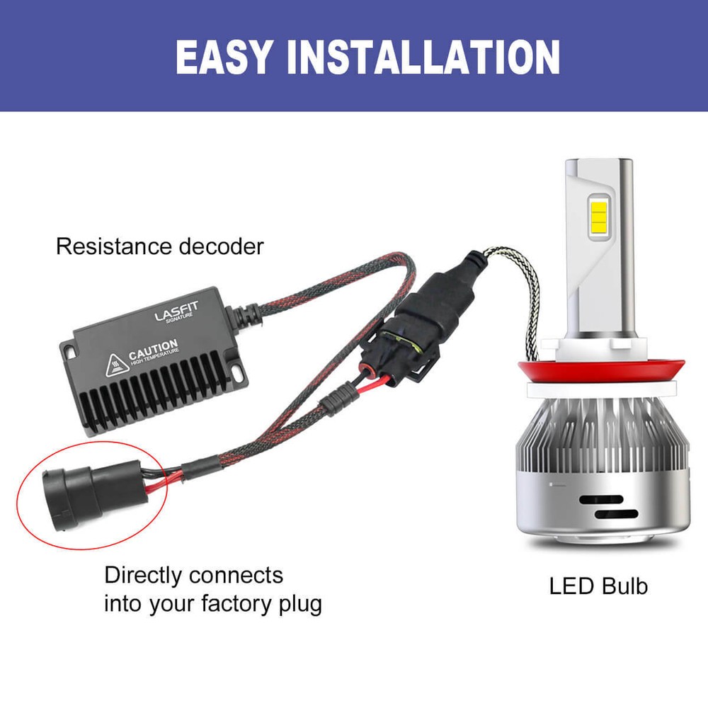 2x H11 LED Headlight Bulb Canbus Warning Load Resistor Wiring Canceller Decoder