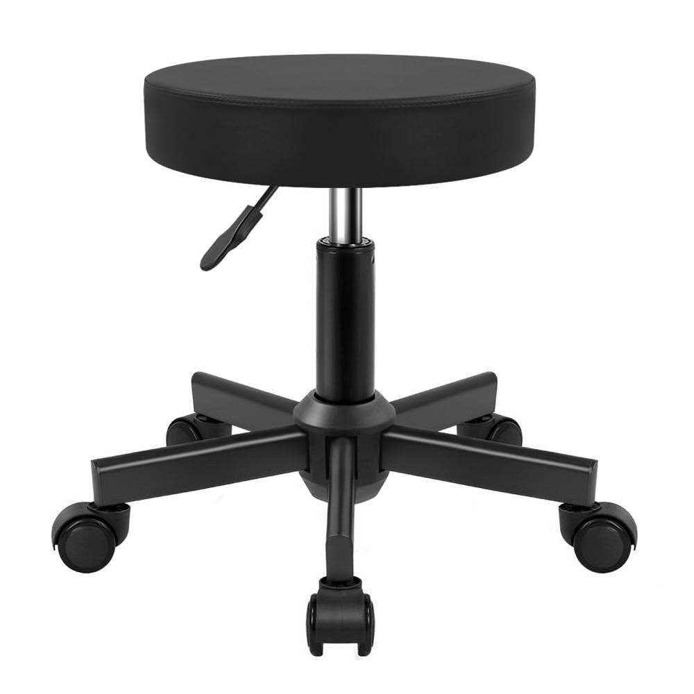 Round Stool Rolling Stools PU Leather Height Adjustable Stool with Wheels Swi...