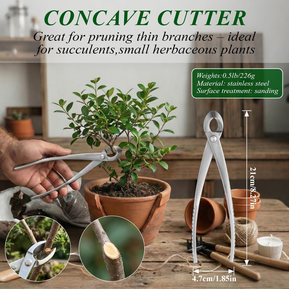 Bonsai Tools Set, 3-Piece Bonsai Tree Tools – Includes Knob Cutter, Concave C...
