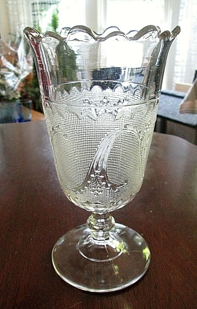 EAPG SPRIG on SNOW Celery Vase 8" HTF