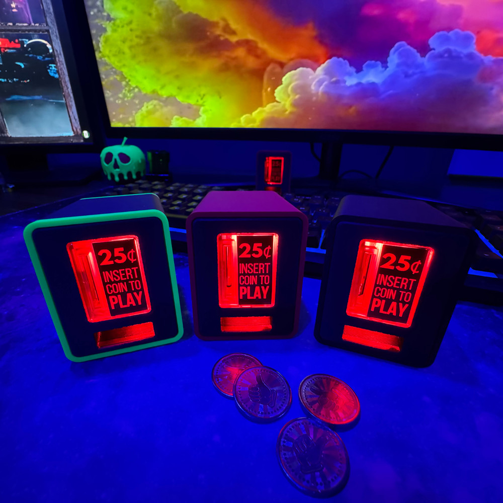 TinyBrights Insert Coin Cube – Light-Up Button, Working Coin Slot, Arcade Sounds