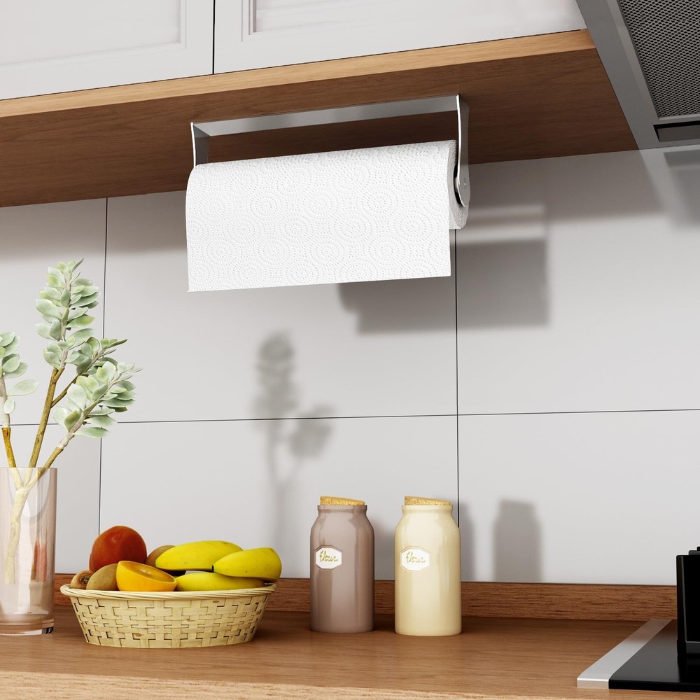 Paper Towel Holder Under Cabinet, Wall Mount for Silver