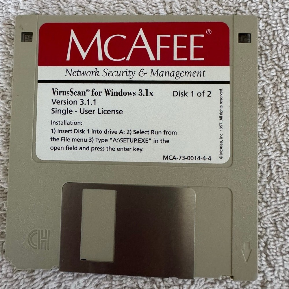 McAfee VirusScan for Windows 3.1x Version 3.1.1 Floppy Disk Set 1-2 Untested