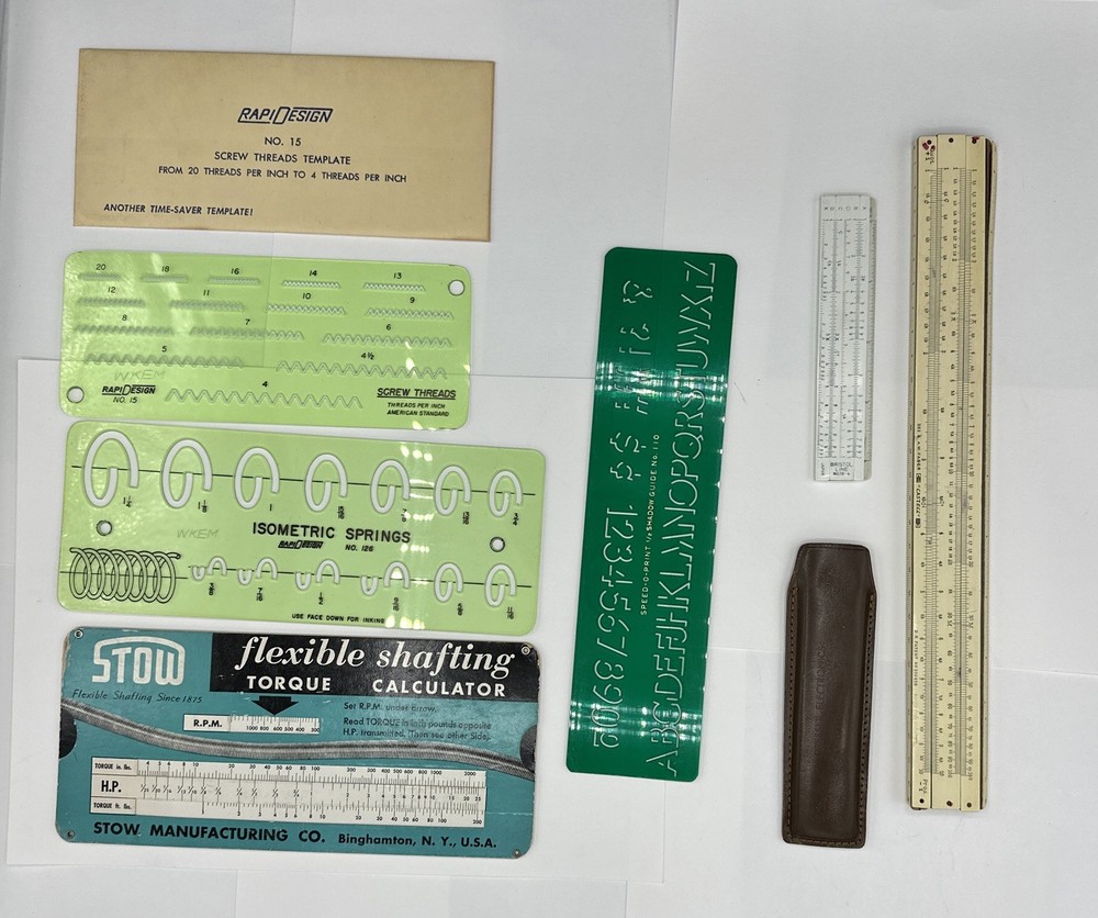Vtg 6 Piece Engineering & Drafting Tools - Slide Rules, Stencils, Come See!!!
