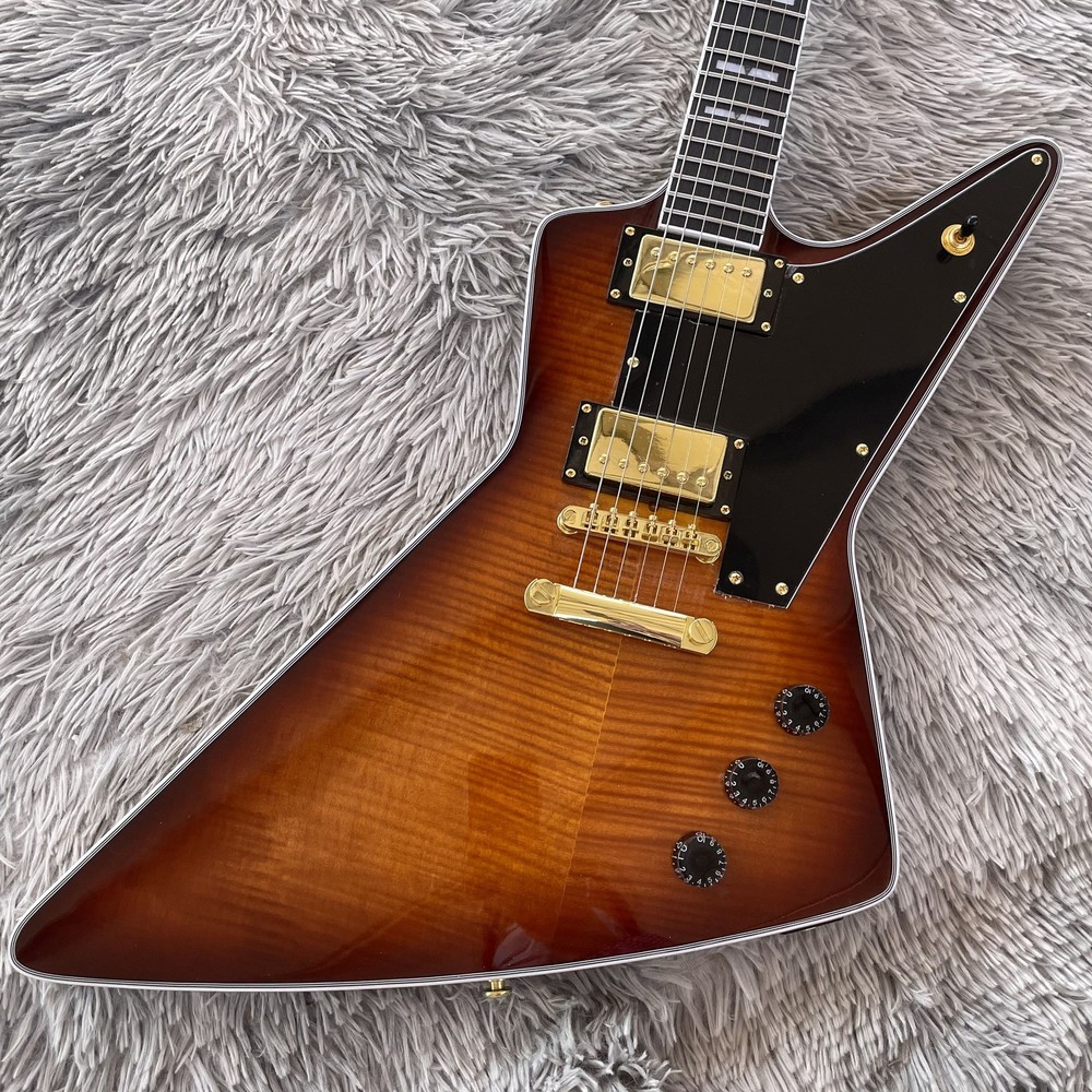 Sunburst Electric Guitar Solid 6 String Gold Part HH Pickups Flamed Maple Top