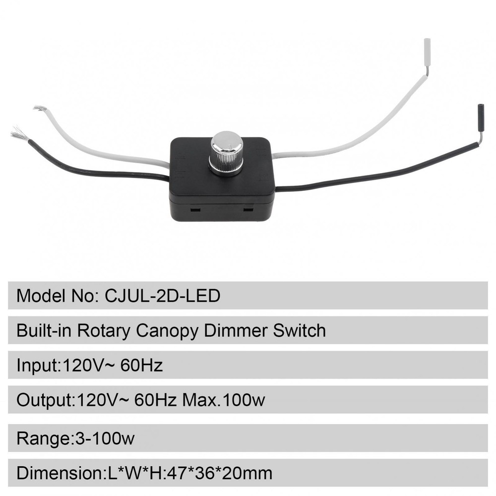 Built-in Dimmer Switch Combo Kit 120V 100W Rotary Canopy Dimmer Switch