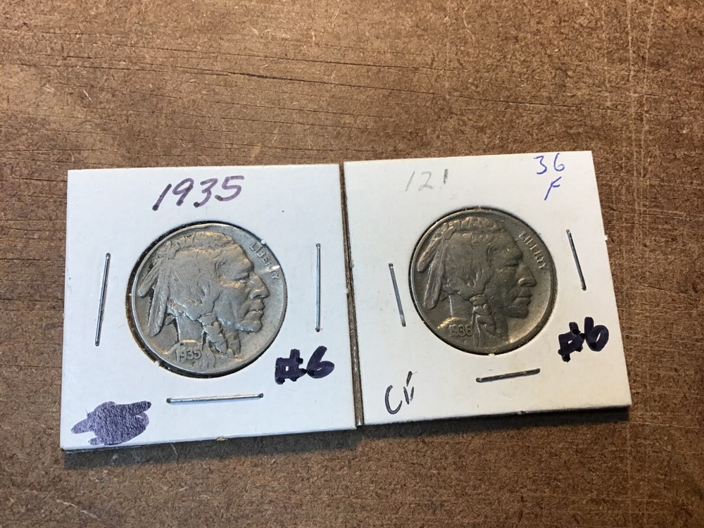 1935 & 1936 Buffalo Nickels, 2 Coins