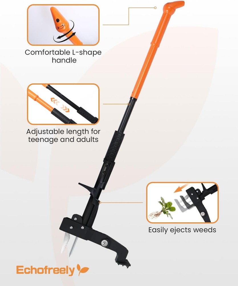 Weed Puller Tool - Adjustable 35"-46" Heavy Duty 4-Claw Stand-Up Weeder for Yard