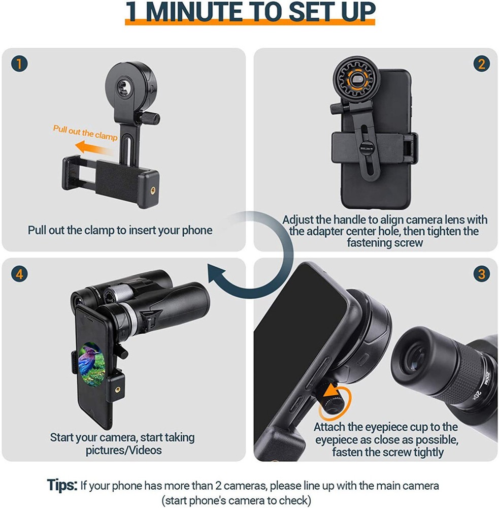 Black Cell Phone Adapter Holder Clip Bracket for Monocular Microscope Telescope