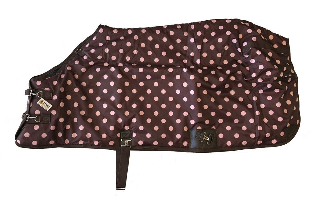AJ Tack 420D Poly Stable Blanket - Brown with Pink Dots