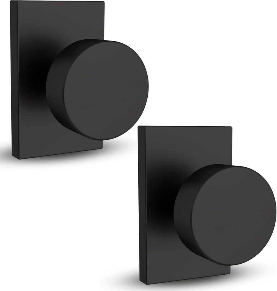 Matte Black Door Knobs for Hallway & Bathroom - Reversible 2 Pack
