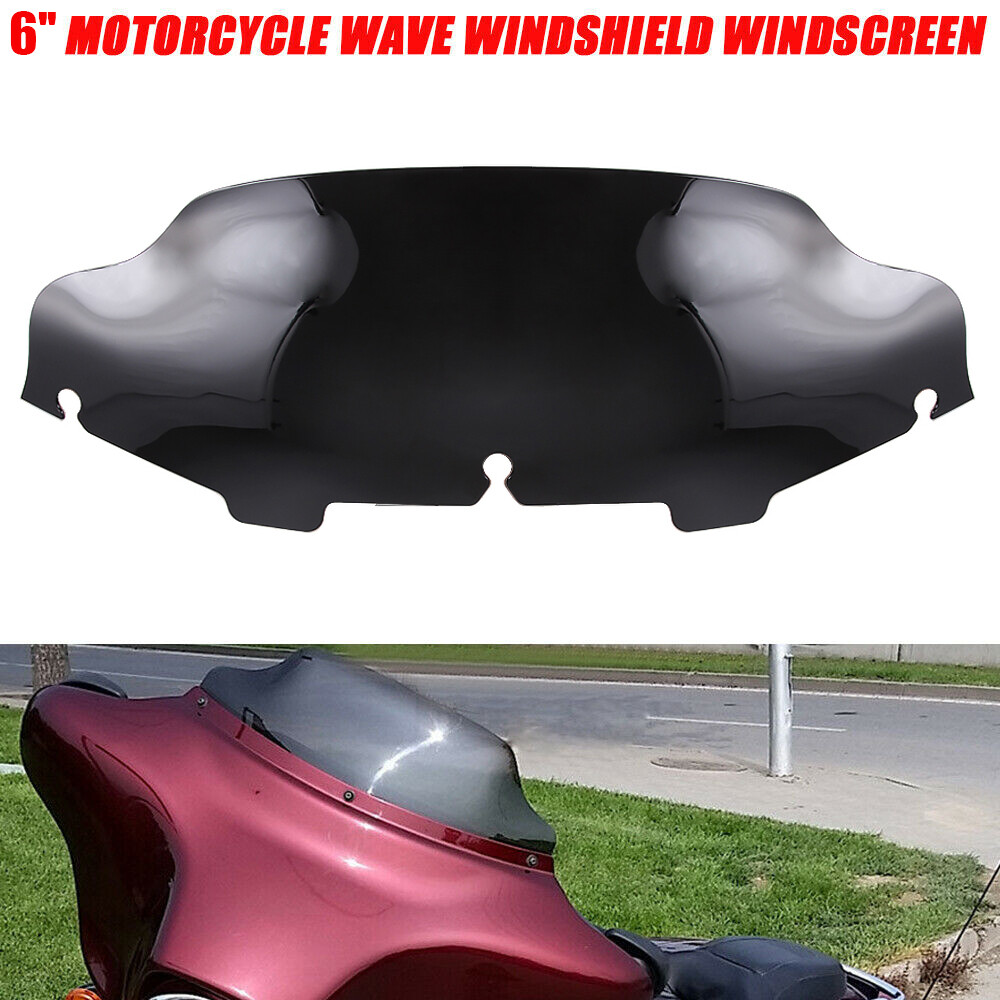 For Harley Touring Glide FLHT FLHTC Batwing Black 6" Wave Windshield Windscreen