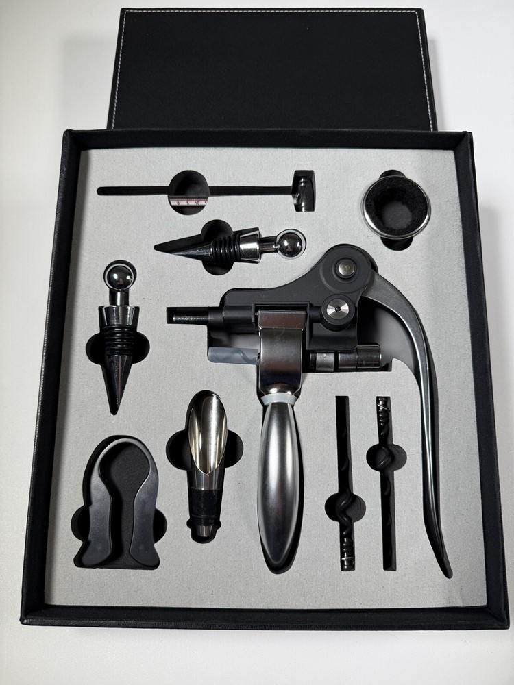 9 Pcs Wine Accessory Gift Box Includes CorkScrew Wrap Cutter Wine Thermomete