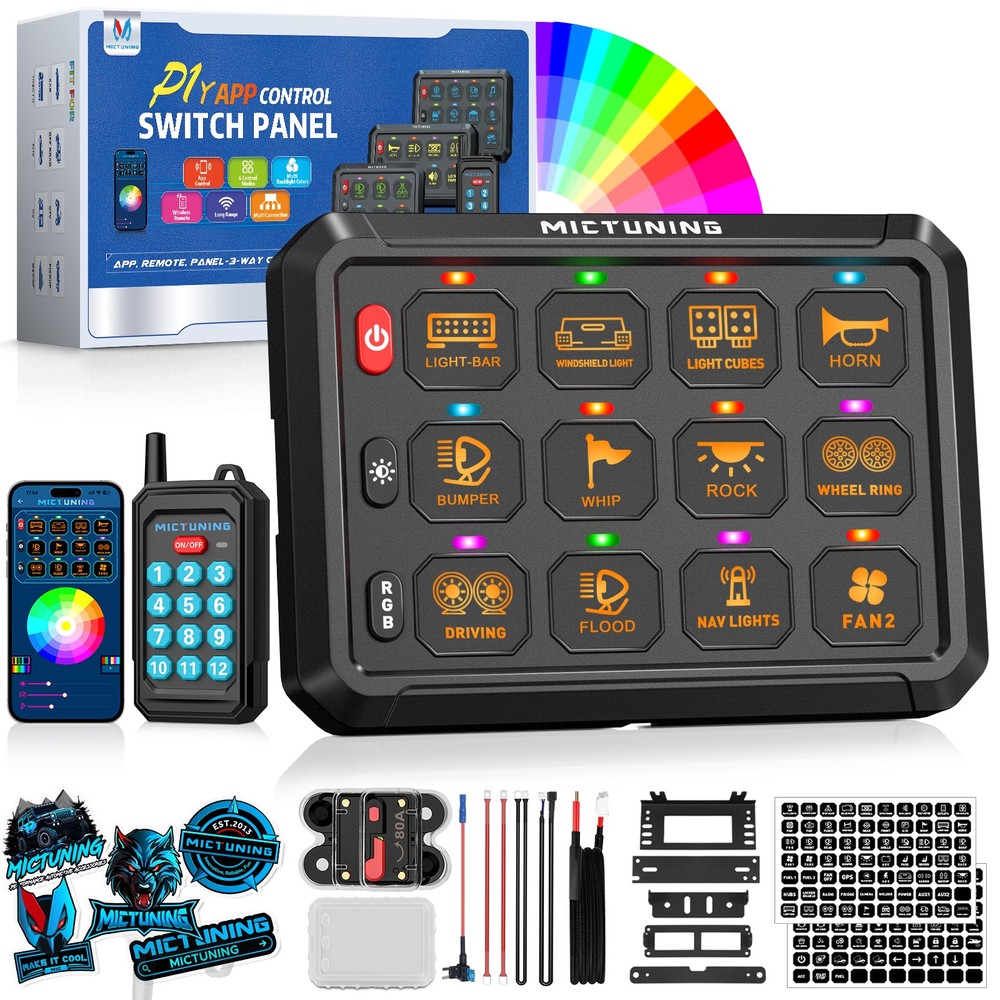 MICTUNING P1Y APP+Wireless Remote RGB Switch Panel Circuit Relay Control System