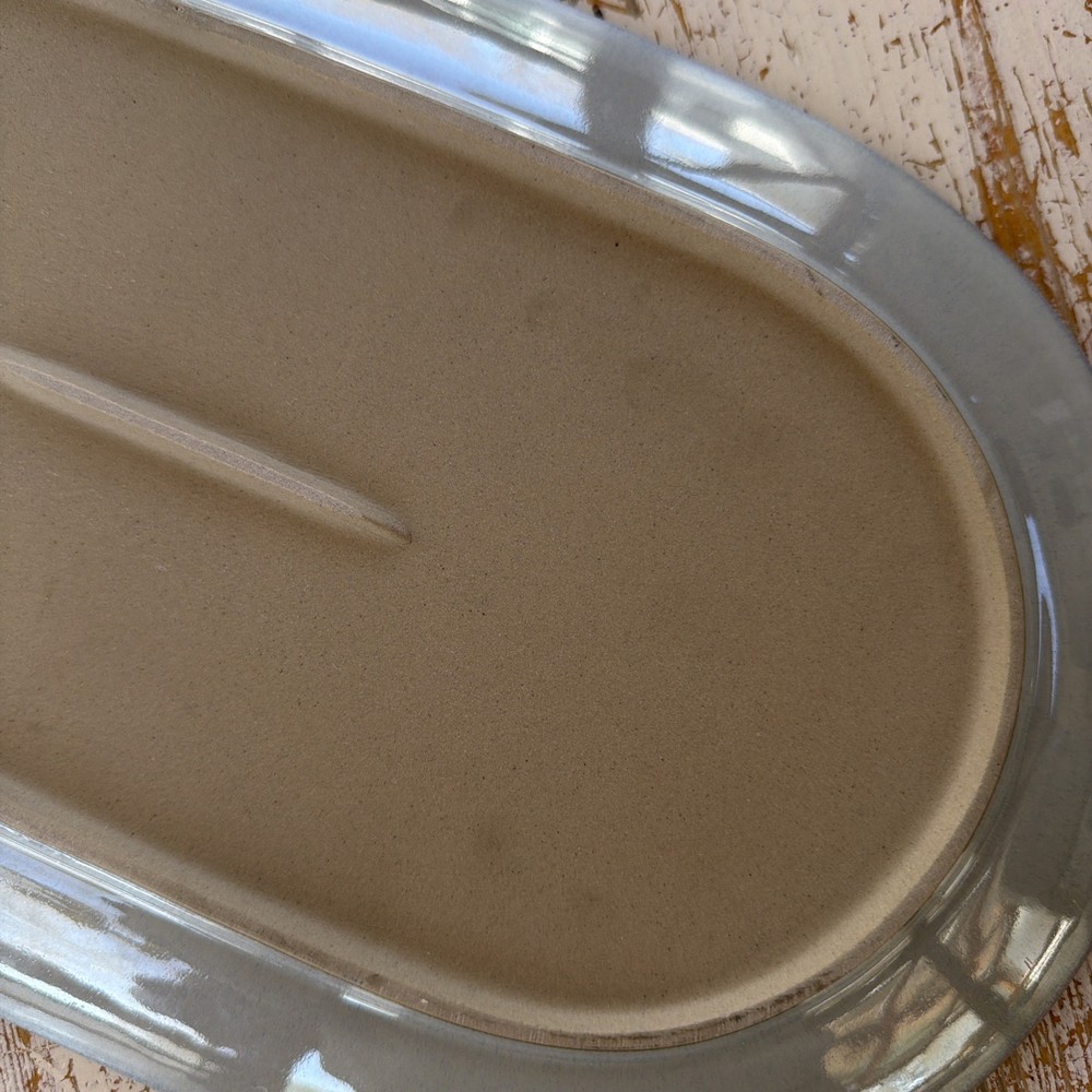 HEARTH & HAND 18” Minimalist Oval Ceramic Serving Tray Platter Light Blue Brown
