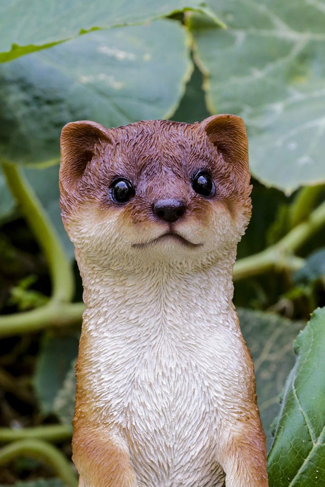 Hi-Line Gift Standing Least Weasel Statue - Realistic Brown & White Polyresin