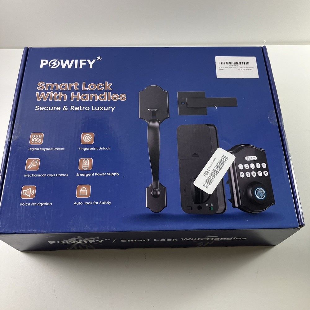 POWIFY Fingerprint Smart Front Door Lock w Handle Set Keyless Entry