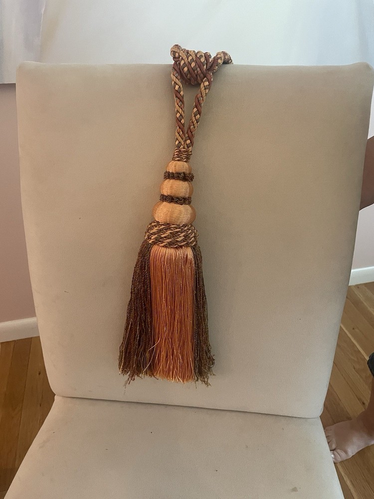 Medium Single Drapery Tassel Tieback Rust Melon Green Brown
