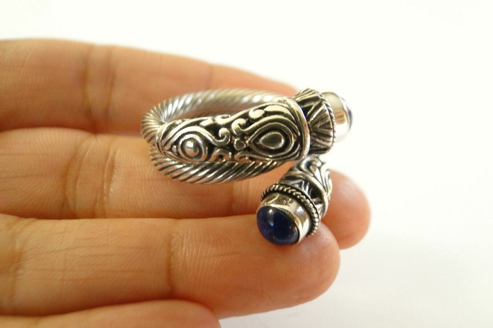 Blue Lapis Lazuli Statement 2-Stone Sterling Silver Wrap Ring Sz 7 8