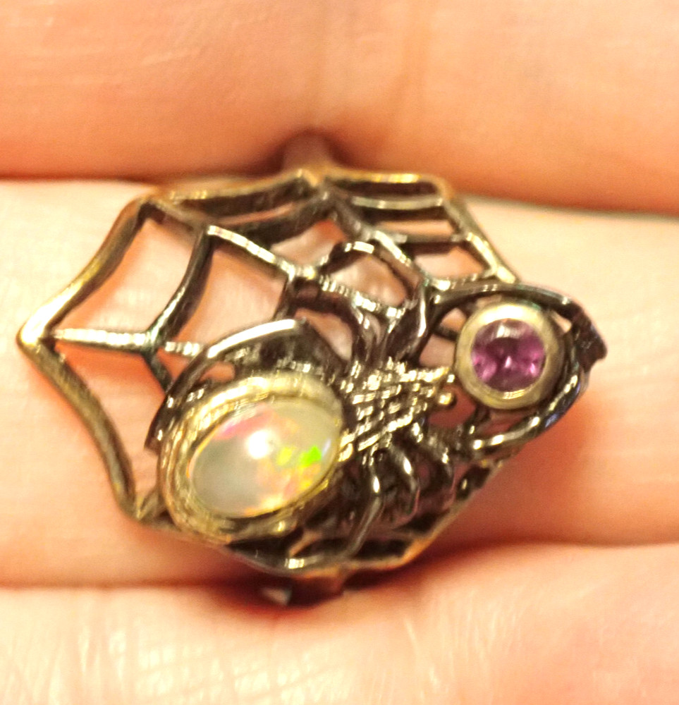 Natural gemstone Opal Sterling Silver Ring sz 7