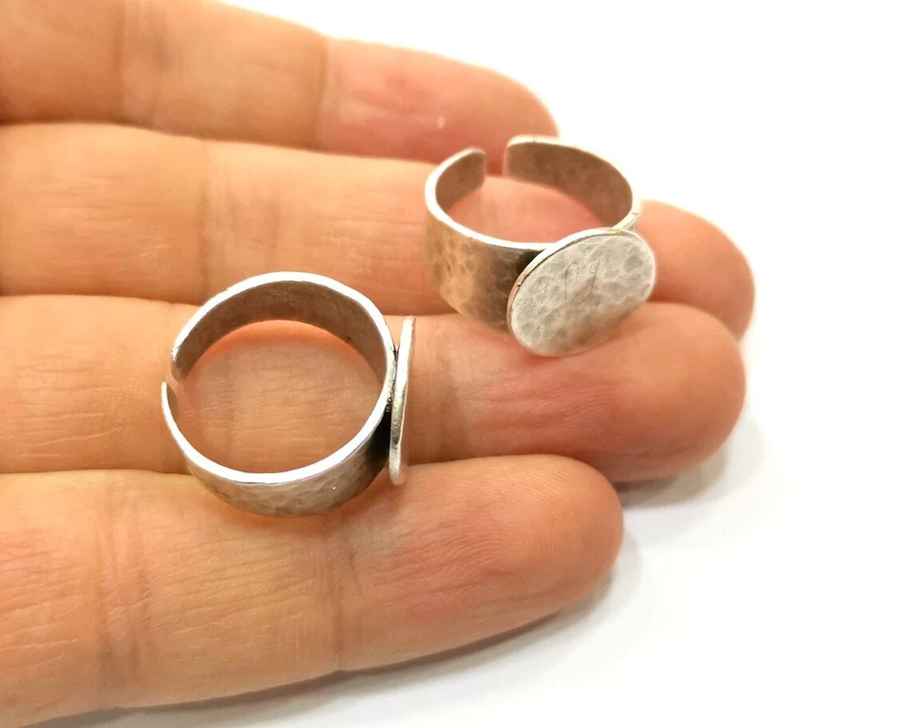 Round Large Blank Ring Setting Mounting Cabochon Base Adjustable Antique Silver
