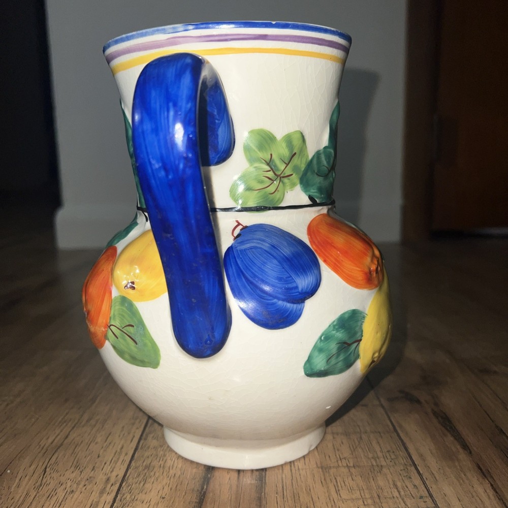 Chechoslovakia Hand Painted Pitcher / Fruit Pattern Design / 8"