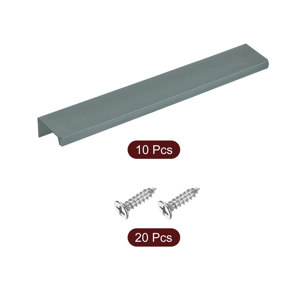 Cabinet Edge Finger Pull, 10pcs 200mm / 7.87" Hidden Cabinet Pulls, Gray