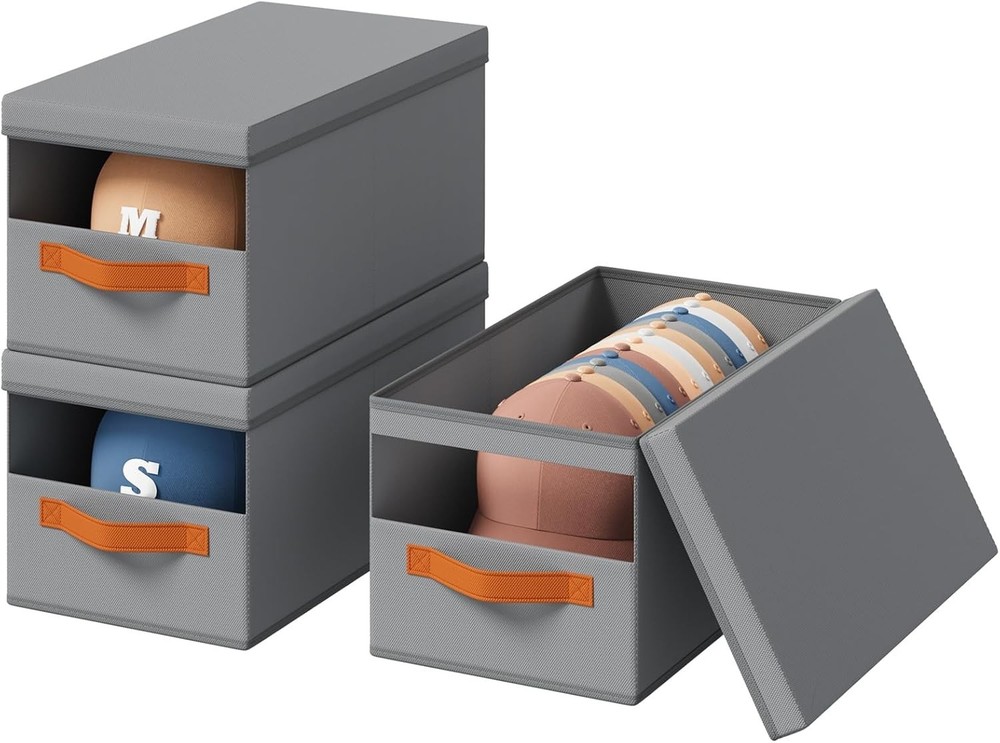 3 Pack Hat Organizer for Baseball Caps, Hat Storage Box with Clear Window