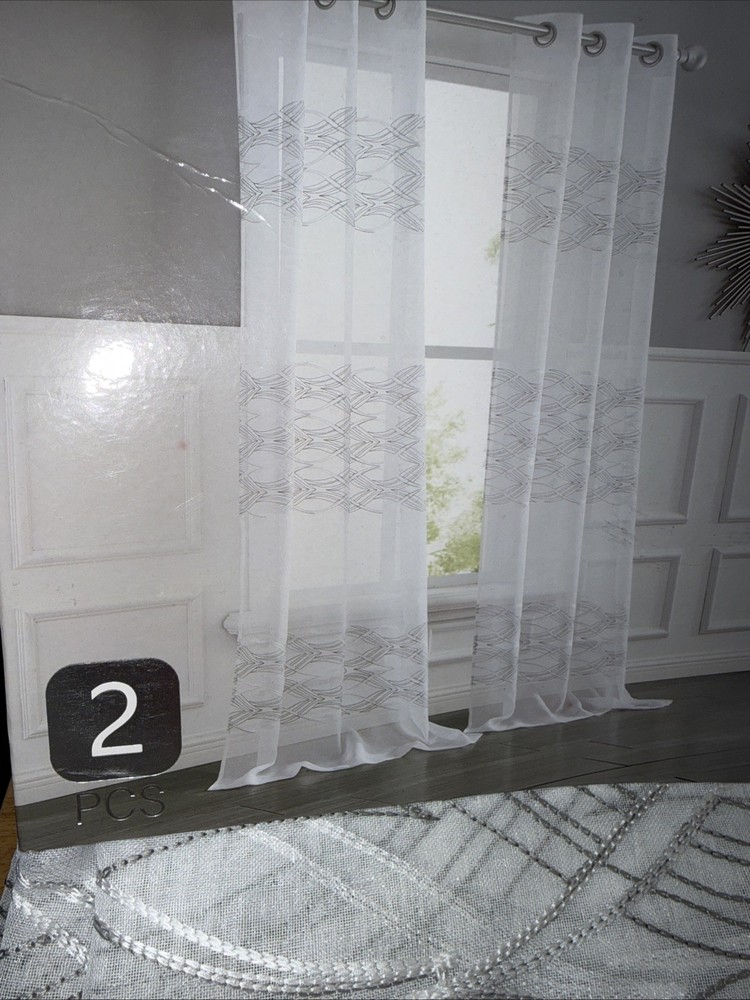 Dainty Home New Window Panel Set 76" W X 96" L - Silver and White