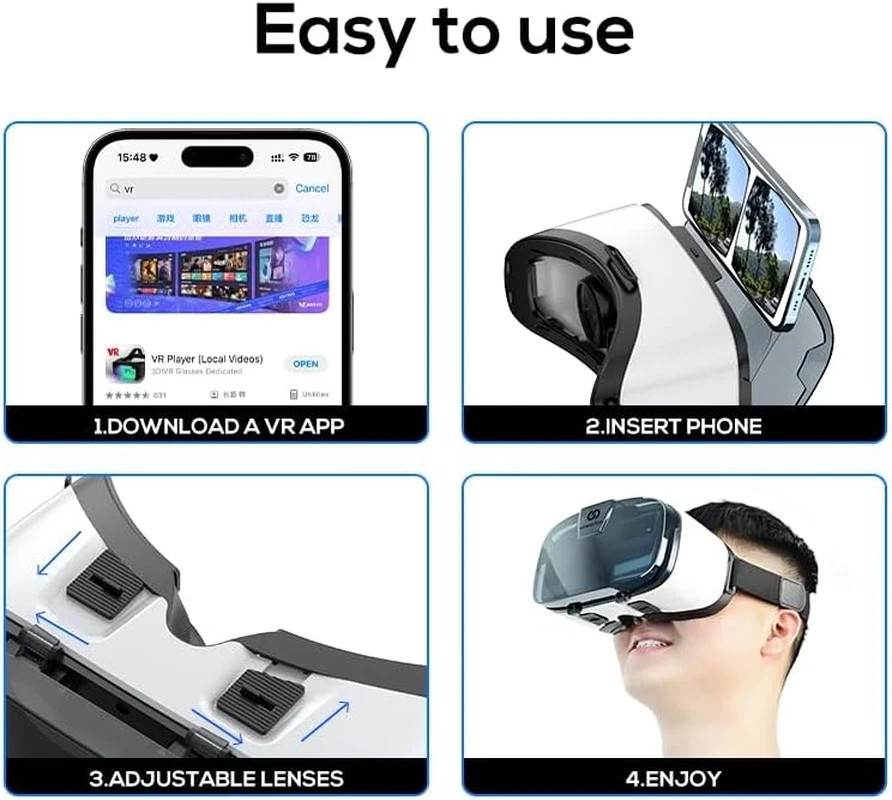 VR Headset for Phone, Compatible with Iphone Samsung and Android 3D Virtual Real