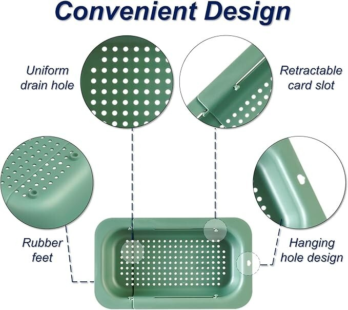 Extendable Over the Sink Colander with Silicone sponge & silicone sink strainer