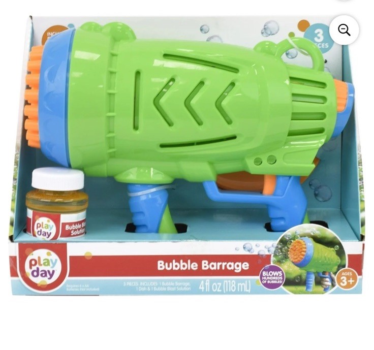 Play Day Bubble Barrage Blaster 3 Pieces Includes 4oz Solution & Drip Tray