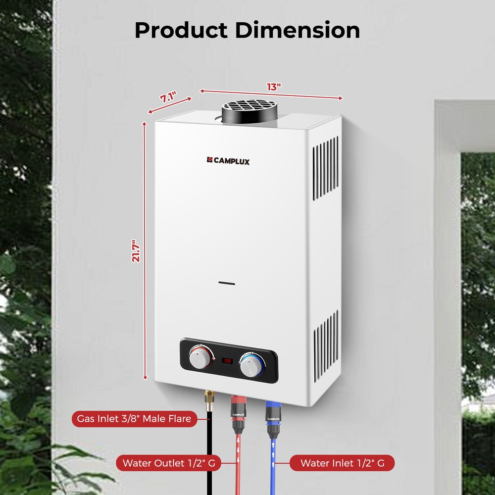 10L Outdoor Tankless Gas Water Heater Camplux On Demand for Spa Hot Tub Camping